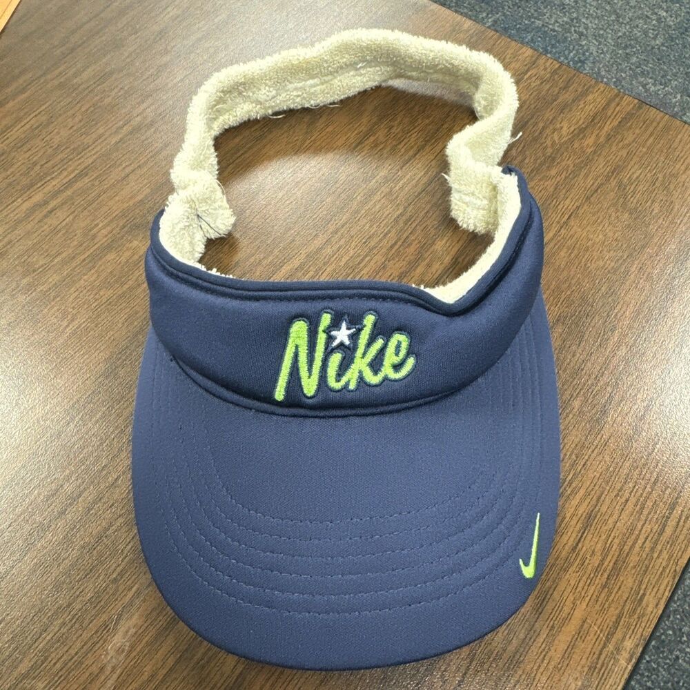 VINTAGE Nike Visor Hat Cap Size XL Stretch Fit Black Sweatband Embroidered Mens